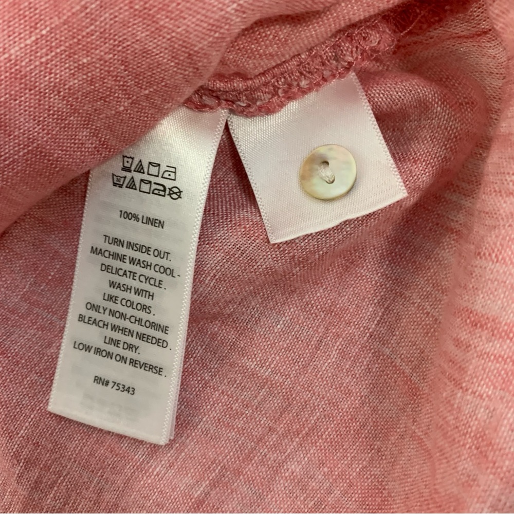 100% Linen Jones & Co. Pink Popover Longline Shirt Size Medium, Oversized - Picture 7 of 9